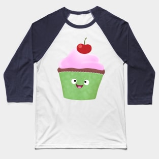 Cute happy cupcake cartoon illustration Baseball T-Shirt